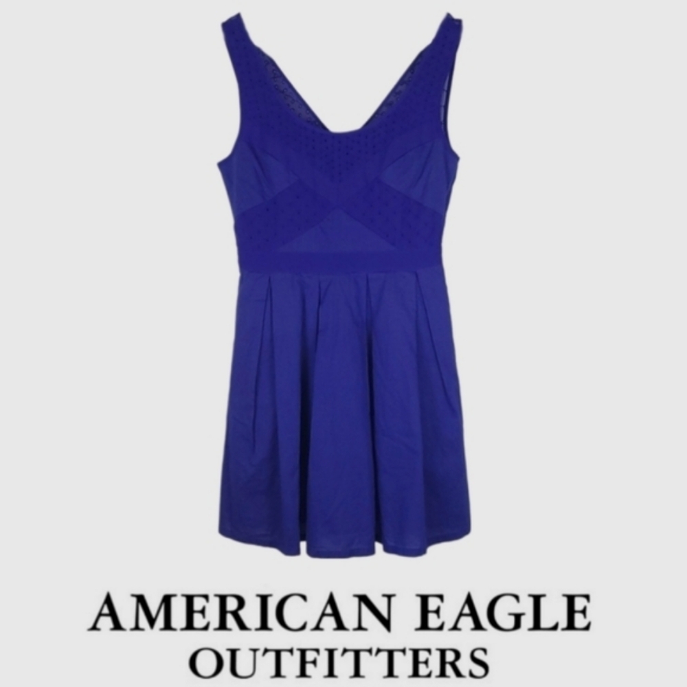 American Eagle Lace Party Dress Romantic Eyelet Dopamine Royal Blue, Womens 4